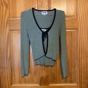 Rouje Black and Green Striped Cardigan Set (36)